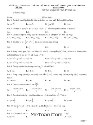 Đề thi thử THPT Quốc gia môn Toán năm 2019 sở GD&ĐT Hà Nam