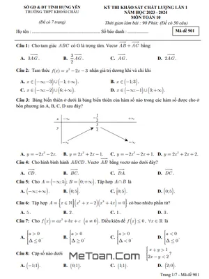 Đề khảo sát chất lượng Toán 10 lần 1 năm 2023 - 2024 trường THPT Khoái Châu - Hưng Yên