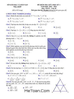 Đề kiểm tra giữa học kỳ 1 Toán 10 năm 2022 – 2023 sở GD&ĐT Bắc Ninh