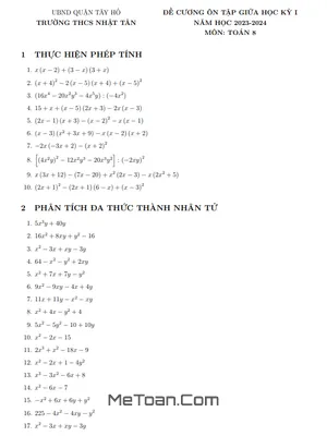Ôn Tập Giữa Kì 1 Toán 8 Năm 2023 - 2024 Trường THCS Nhật Tân - Hà Nội