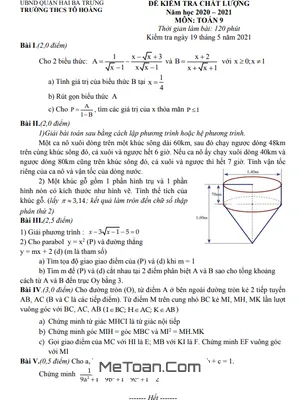 Đề Kiểm Tra Chất Lượng Toán 9 Năm 2020 - 2021 Trường THCS Tô Hoàng - Hà Nội