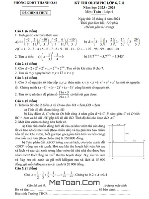 Đề thi Olympic Toán 6 năm 2023 - 2024 phòng GD&ĐT Thanh Oai - Hà Nội