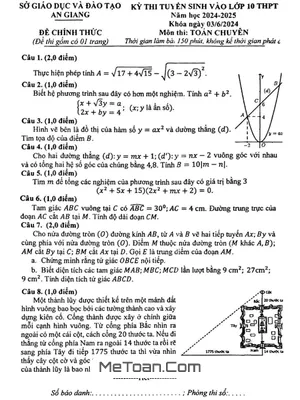 Đề thi Tuyển sinh Lớp 10 Môn Toán (Chuyên) Năm 2024 - 2025 Sở GD&ĐT An Giang