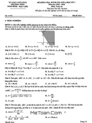 Đề thi Giữa Kỳ 1 Toán 10 năm 2025-2026 trường THPT Ninh Bình - Bạc Liêu