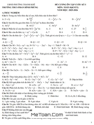 Chi Tiết Đề Cương Ôn Tập Học Kỳ 1 Toán 8 Năm 2025 - 2026 THCS Phan Đình Phùng - Đà Nẵng