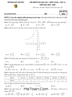 Đề Thi Học Kỳ 1 Toán 12 Năm 2025 – 2026 Trường THPT Việt Đức – Hà Nội
