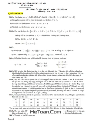 Đề cương học kì 1 Toán 10 năm 2025 – 2026 trường THPT Phan Đình Phùng – Hà Nội