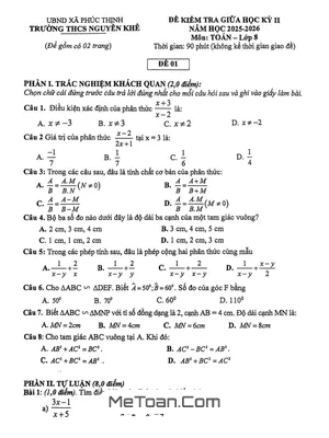 Đề Thi Giữa Kỳ 2 Toán 8 Năm 2025-2026 Trường THCS Nguyễn Khê, Hà Nội