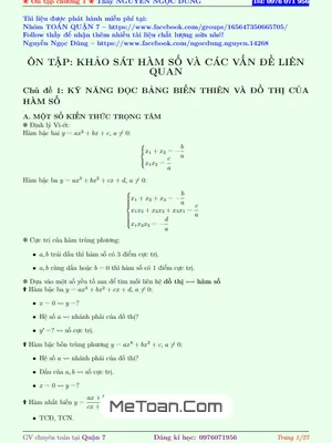 100 Bài Tập Trắc Nghiệm Rèn Luyện Kỹ Năng Đọc Bảng Biến Thiên Và Đồ Thị Của Hàm Số - Nguyễn Ngọc Dũng