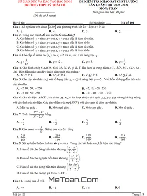 Đề khảo sát lần 1 Toán 11 năm 2023 - 2024 trường THPT Lý Thái Tổ - Bắc Ninh