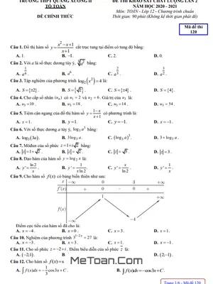 Đề KSCL Toán 12 lần 2 năm 2020 - 2021 trường Quảng Xương 2 - Thanh Hóa