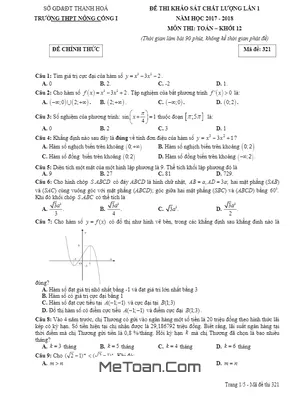 Đề thi KSCL Toán 12 lần 1 năm học 2017 - 2018 trường THPT Nông Cống 1 - Thanh Hóa