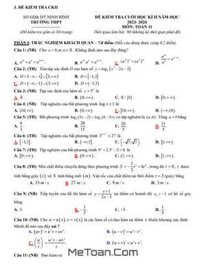 Đề tham khảo cuối kỳ 2 Toán 11 Cánh Diều năm 2023 - 2024 Sở GD&ĐT Ninh Bình