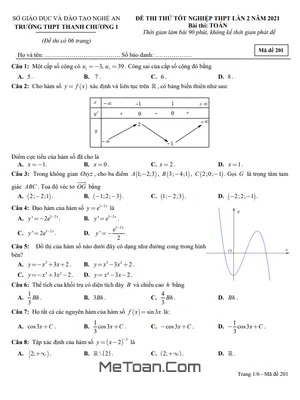 Đề thi thử Toán tốt nghiệp THPT 2021 lần 2 trường Thanh Chương 1 - Nghệ An