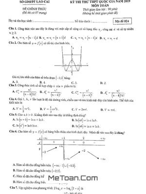Đề thi thử THPT Quốc gia 2019 môn Toán sở GD&ĐT Lào Cai