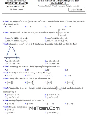 Đề thi chuyên đề Toán 10 lần 3 năm 2022 – 2023 trường THPT Trần Phú – Vĩnh Phúc