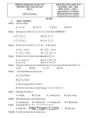 Đề Thi Giữa Kỳ 1 Toán 7 Năm 2022 - 2023 Trường THCS Nguyễn Du - TP.HCM