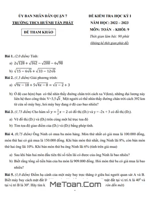 Đề Tham Khảo Học Kỳ 1 Toán 9 Năm 2022 – 2023 Trường THCS Huỳnh Tấn Phát – TP HCM