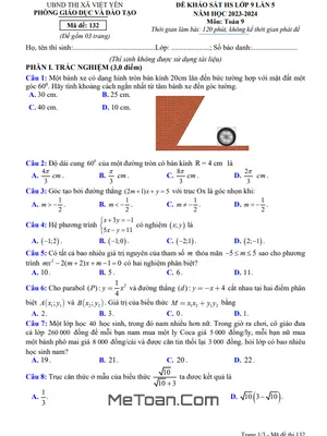 Đề khảo sát Toán 9 lần 5 năm 2023 – 2024 phòng GD&ĐT Việt Yên – Bắc Giang
