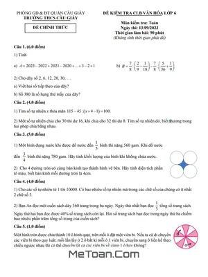 Đề thi CLB Toán 6 năm 2023 - 2024 trường THCS Cầu Giấy - Hà Nội