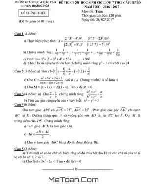 Đề thi HSG Toán 7 năm 2016 - 2017 phòng GD&ĐT Hoằng Hóa - Thanh Hóa