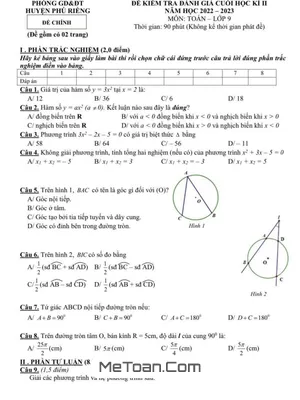 Đề thi học kì 2 Toán 9 năm 2022 - 2023 phòng GD&ĐT Phú Riềng - Bình Phước