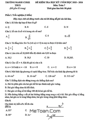 Đề thi học kỳ 1 Toán 7 năm 2025 – 2026 trường Marie Curie – Hà Nội
