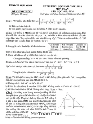 Đề Khảo Sát Chất Lượng Học Sinh Giỏi Toán 8 Năm 2025 – 2026 Xã Hợp Minh – Nghệ An