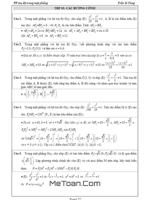 18 Bài Tập Tọa Độ Phẳng Có Lời Giải - Phần Đường Conic - Trần Sĩ Tùng