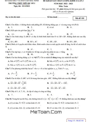 Đề KSCL Toán 11 Lần 3 Năm 2022 - 2023 Trường THPT Tiên Du 1 - Bắc Ninh