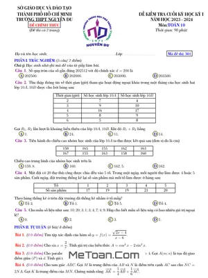 Đề thi học kỳ 1 Toán 10 năm 2023 - 2024 trường THPT Nguyễn Du - TP HCM có đáp án