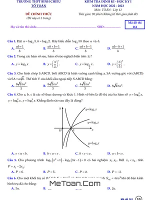 Đề thi học kỳ 1 Toán 12 năm 2022 - 2023 trường THPT Bình Chiểu - TP HCM