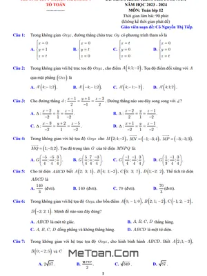 Bộ Đề Tham Khảo Cuối Năm Toán 12 Năm 2023 - 2024 Trường Thuận Thành 1 - Bắc Ninh