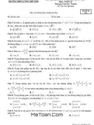 Đề thi HK2 Toán 12 năm 2018 - 2019 trường Lương Thế Vinh - TP HCM