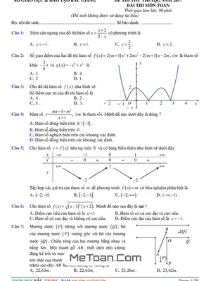 Đề thi thử THPT Quốc gia 2017 môn Toán sở GD&ĐT Bắc Giang