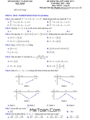 Đề kiểm tra giữa học kỳ 1 Toán 10 năm 2021 – 2022 sở GD&ĐT Bắc Ninh