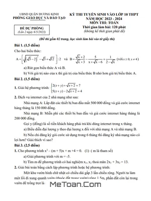 Đề thi thử Toán vào 10 lần 2 năm 2023 – 2024 phòng GD&ĐT Dương Kinh – Hải Phòng