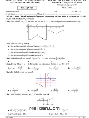 Đề Luyện Tập Cuối Kì 1 Toán 12 Năm Học 2025 – 2026 Trường THPT Nguyễn Văn Thoại – Đà Nẵng