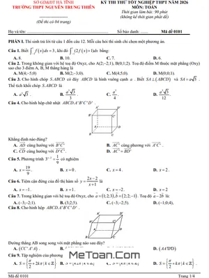 Đề Thi Thử Tốt Nghiệp THPT 2026 Môn Toán: THPT Nguyễn Trung Thiên – Hà Tĩnh (Có Đáp Án)