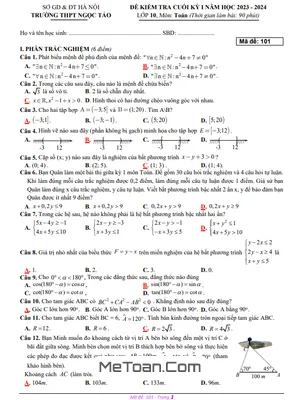 Đề Thi Cuối Kỳ 1 Toán 10 Năm 2023 - 2024 Trường THPT Ngọc Tảo - Hà Nội