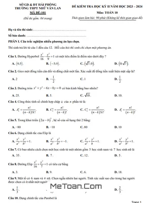 Đề học kỳ 2 Toán 10 năm 2023 – 2024 trường THPT Nhữ Văn Lan – Hải Phòng