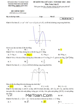 Đề Thi Giữa Kì 1 Toán 12 Năm 2023 - 2024 Trường THPT Tân Túc - TP HCM