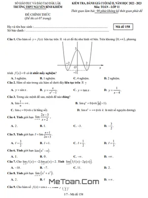 Đề thi học kì 2 Toán 11 năm 2022 - 2023 trường THPT Nguyễn Bỉnh Khiêm - Đắk Lắk (có đáp án)
