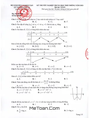 Đề Tham Khảo Kỳ Thi Tốt Nghiệp THPT Năm 2021 Môn Toán