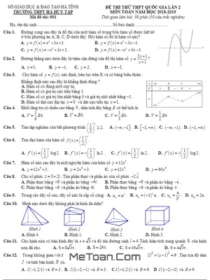 Đề thi thử Toán THPT Quốc gia 2019 lần 2 trường Hà Huy Tập – Hà Tĩnh