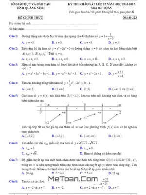Đề Thi Thử THPT Quốc Gia 2017 Môn Toán Sở GD&ĐT Tỉnh Quảng Ninh