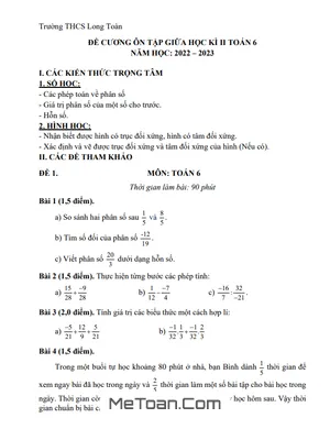 Đề Cương Ôn Tập Giữa Kì 2 Môn Toán Lớp 6 Năm 2022 - 2023 Trường THCS Long Toàn - BRVT