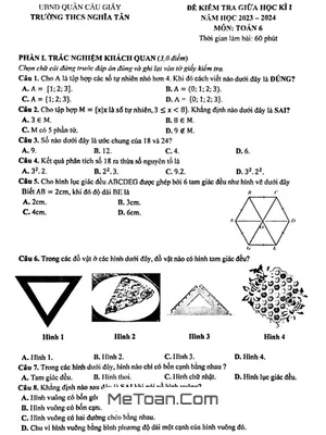 Đề thi giữa học kì 1 Toán lớp 6 năm 2023 - 2024 trường THCS Nghĩa Tân - Hà Nội