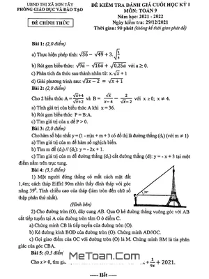 Đề thi học kì 1 Toán 9 năm 2021 - 2022 phòng GD&ĐT Sơn Tây - Hà Nội