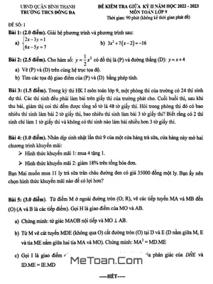 Đề Thi Giữa Kỳ 2 Toán 9 Năm 2022 - 2023 Trường THCS Đống Đa - TP HCM